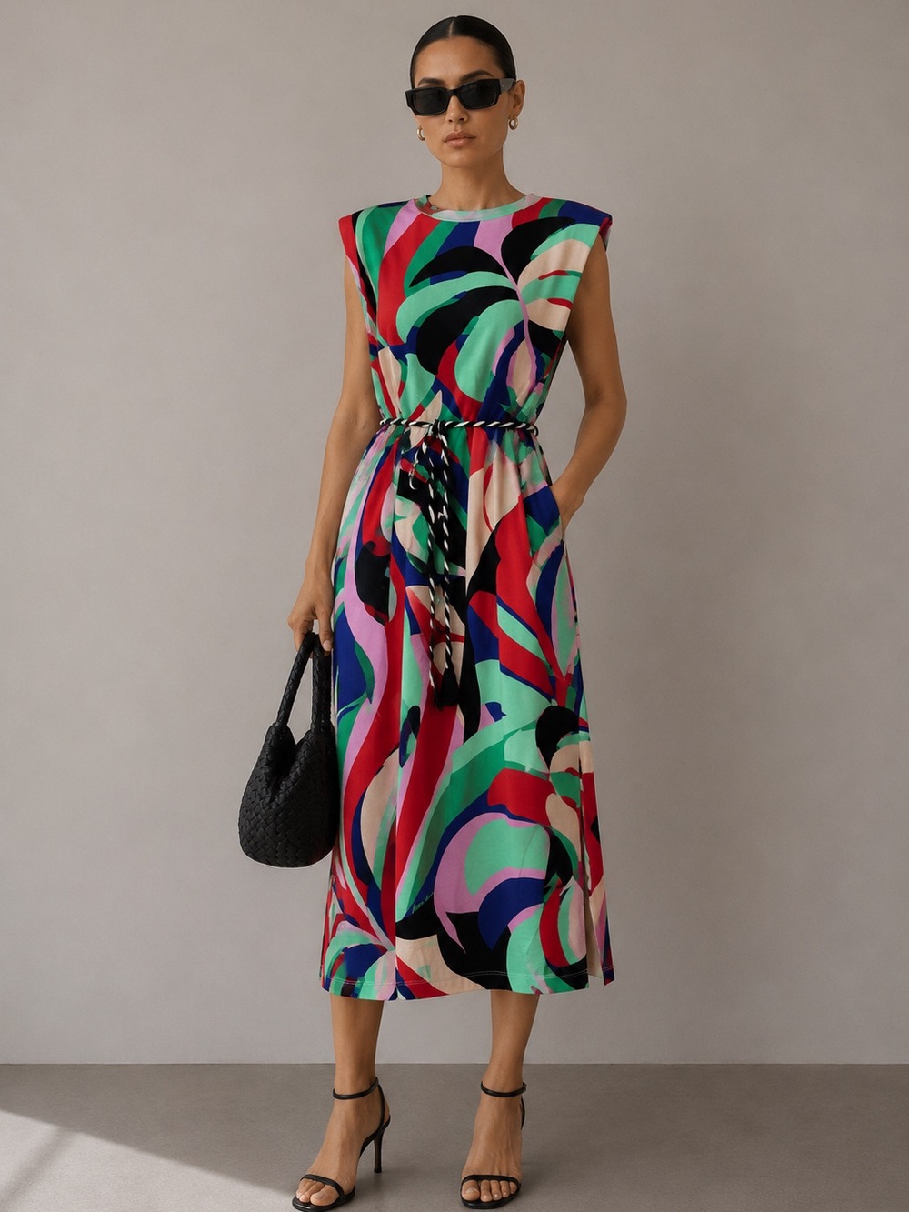 Farm Rio monstera colorful t shirt dress with belt